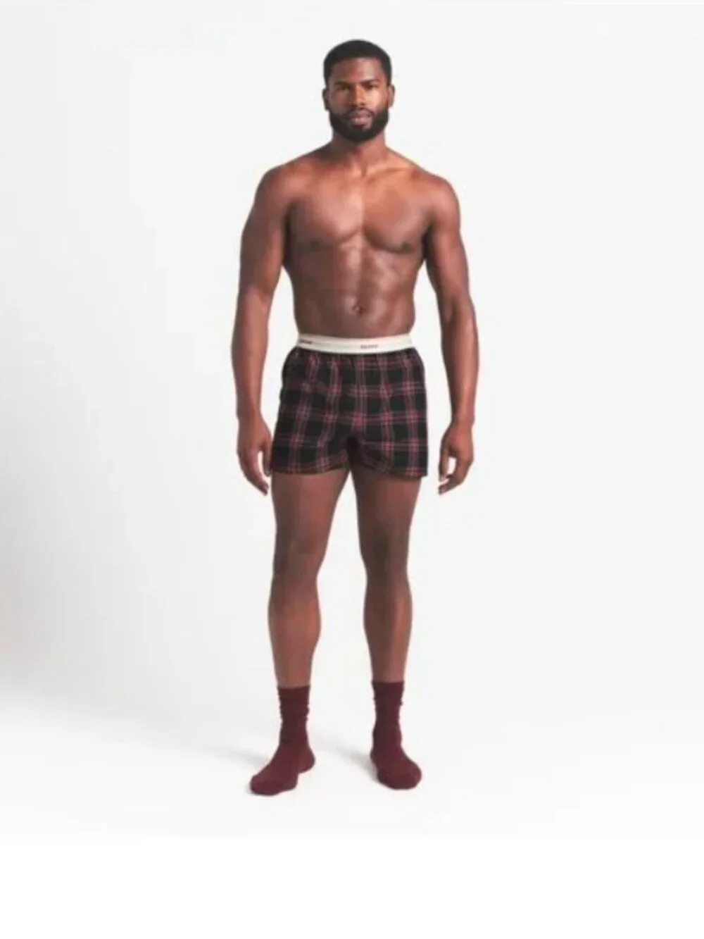 NEW SKIMS Men's Cotton Poplin Logo Band Boxer Shorts Ash Red Plaid XL NWT